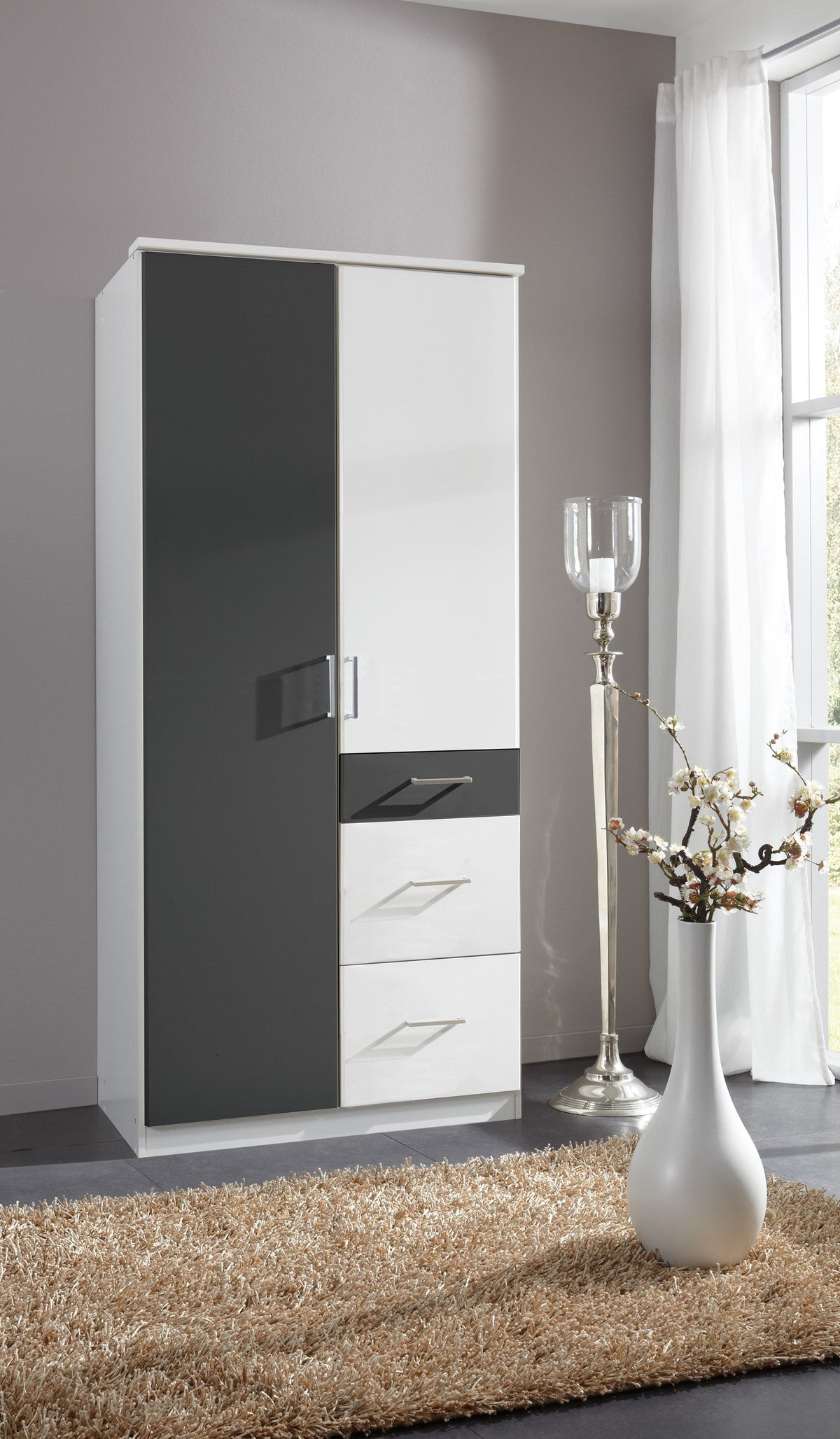 Wimex - Armoire Click - 147624 - Blanc/Graphite - 91x199x58cm