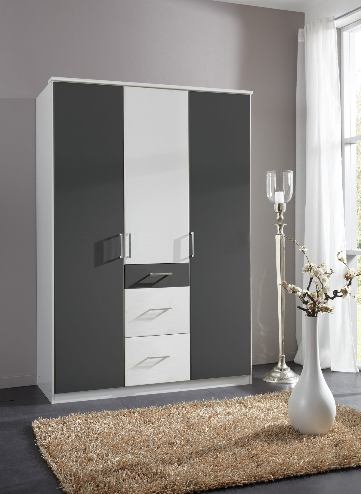 Wimex - Armoire Click - 147625 - Blanc/Graphite - 135x199x58cm