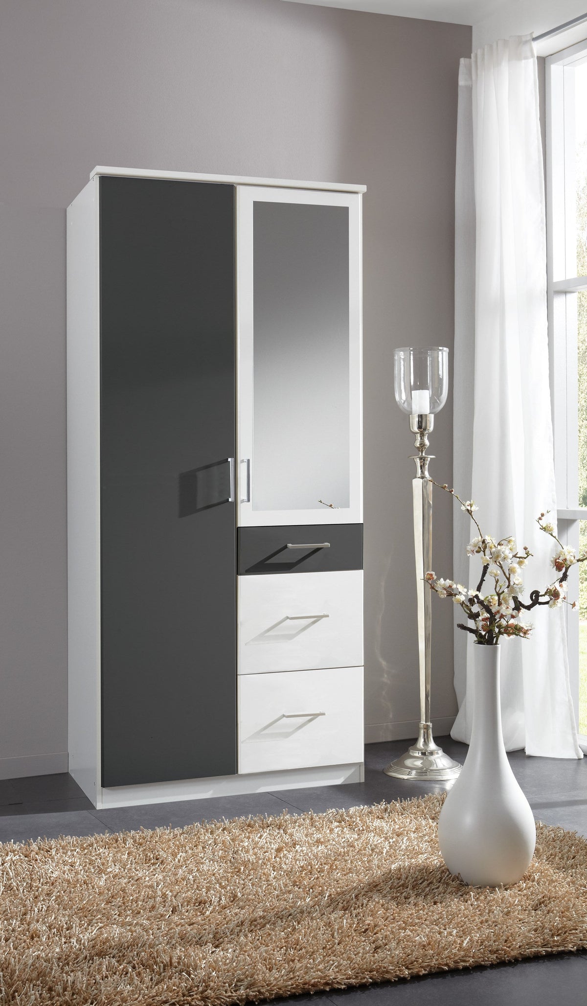 Wimex - Armoire Click - 147628 - Blanc/Graphite - 91x199x58cm