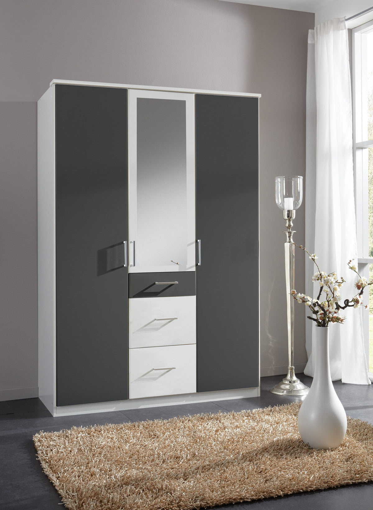 Wimex - Armoire Click - 147629 - Blanc/Graphite - 135x199x58cm