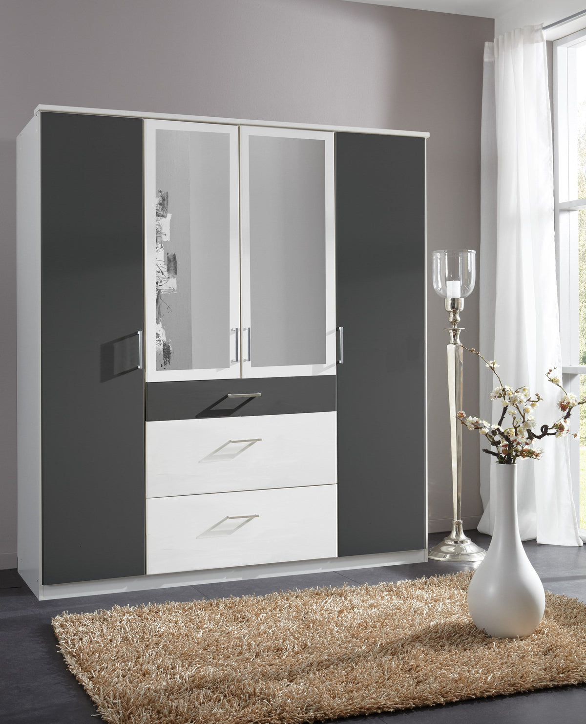 Wimex - Armoire Click - 147630 - Blanc/Graphite - 179x199x58cm
