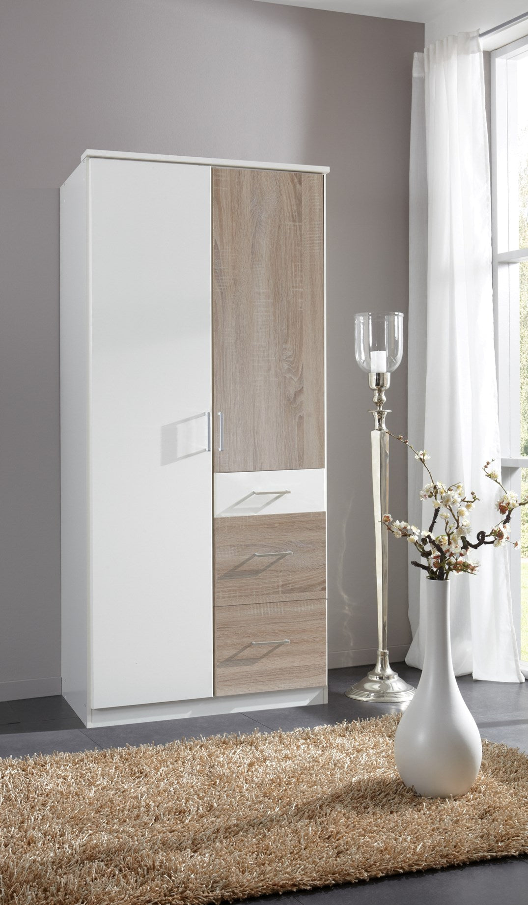 Wimex - Armoire Click - 152624 - Blanc/Chêne brut - 91x199x58cm