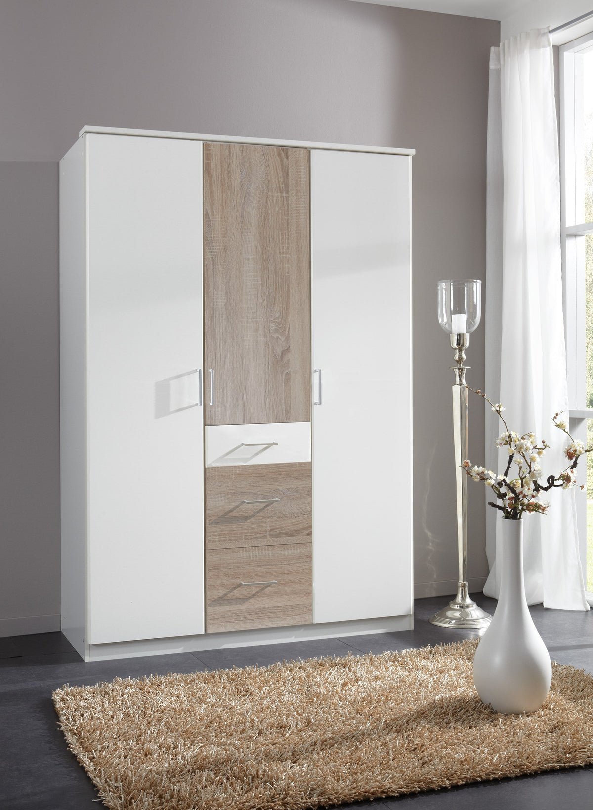 Wimex - Armoire Click - 152625 - Blanc/Chêne brut - 135x199x58cm