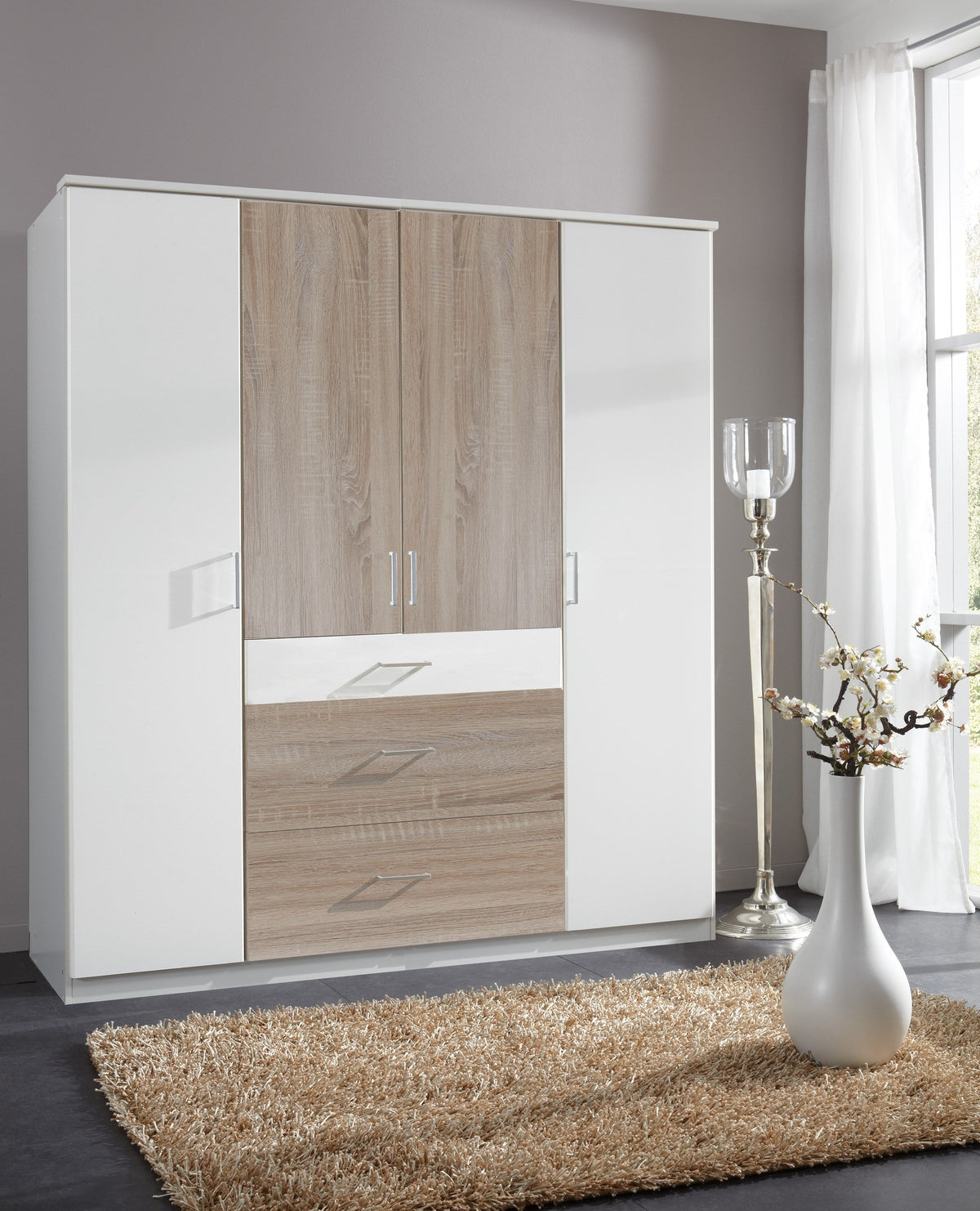 Wimex - Armoire Click - 152626 - Blanc/Chêne brut - 179x199x58cm