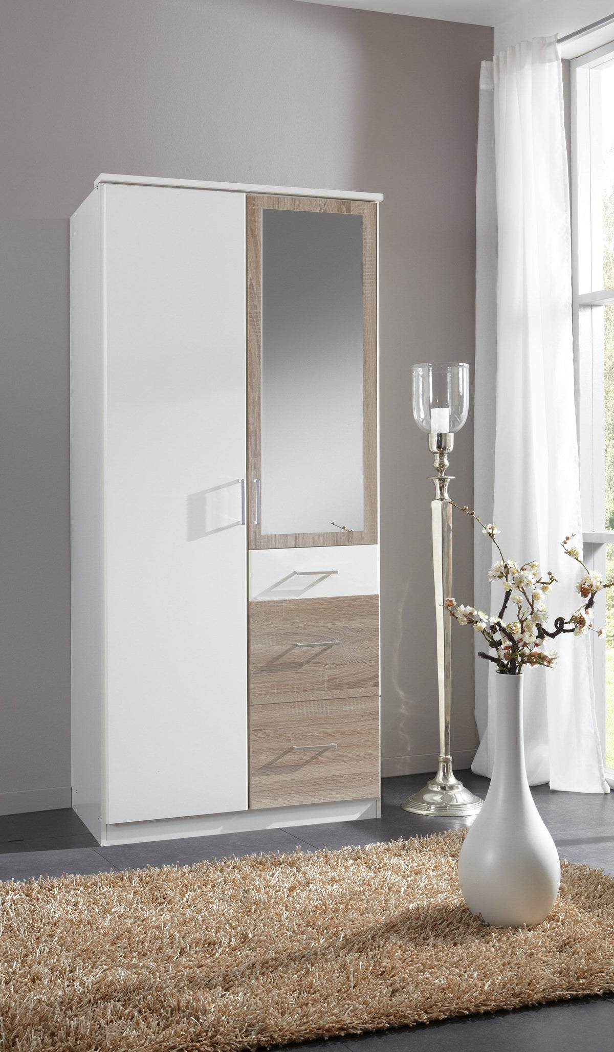 Wimex - Armoire Click - 152628 - Blanc/Chêne brut - 91x199x58cm
