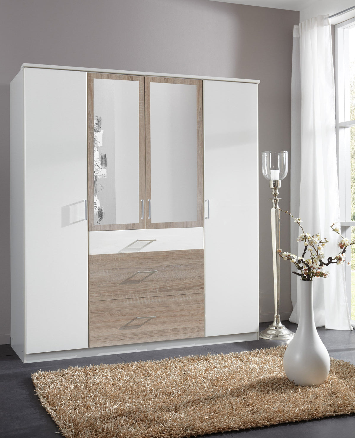 Wimex - Kleerkast Click - 152630 - Wit/Ruwe Eik - 179x199x58cm
