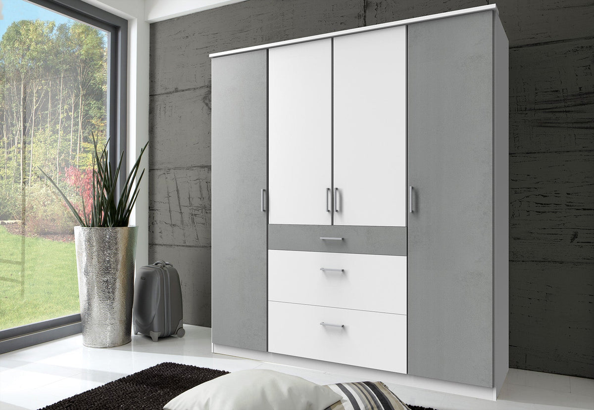 Wimex - Armoire Click - 154626 - Blanc/Béton - 179x199x58cm