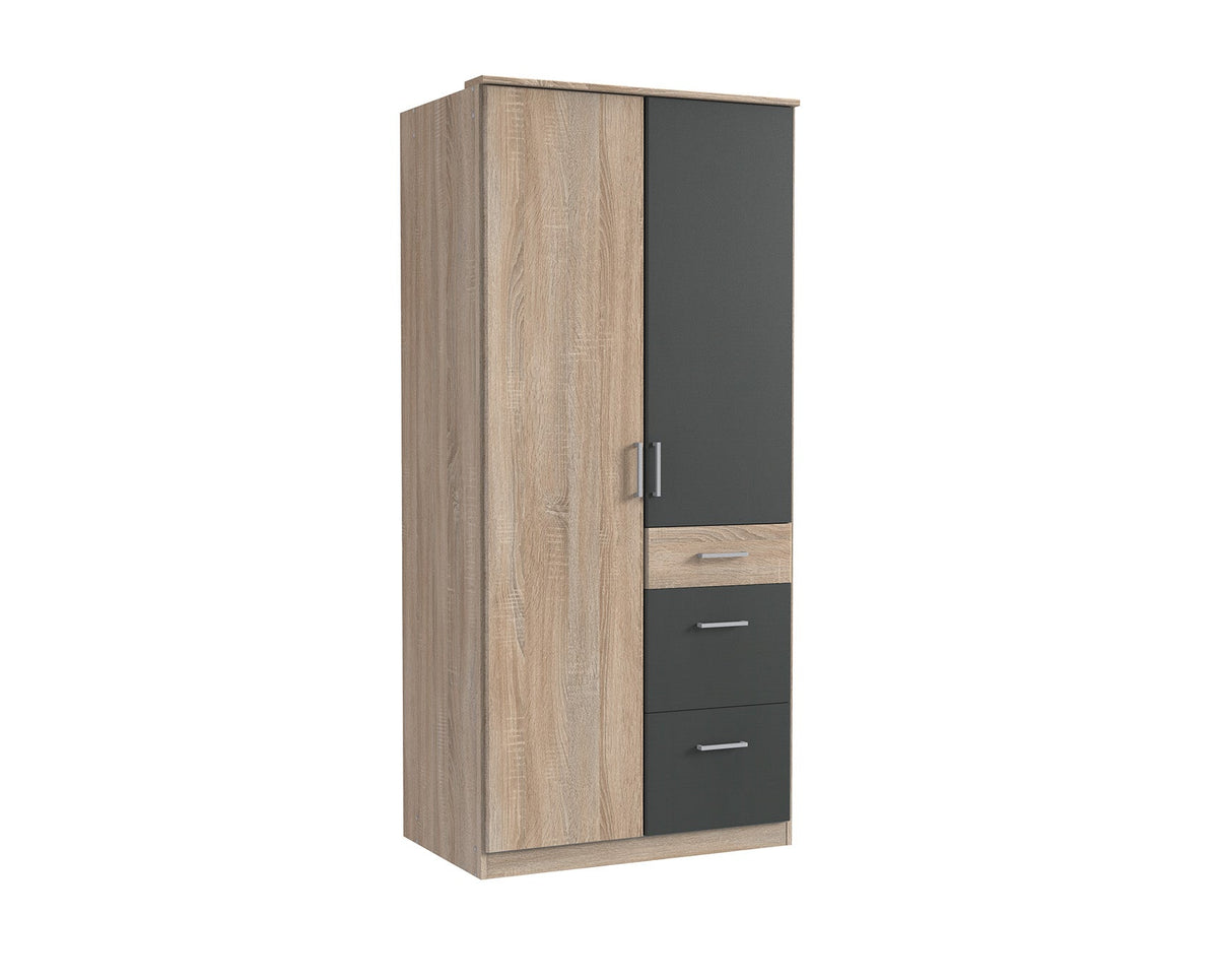 Wimex - Armoire Click - 161624 - Chêne brut/Chêne graphite - 91x199x58cm