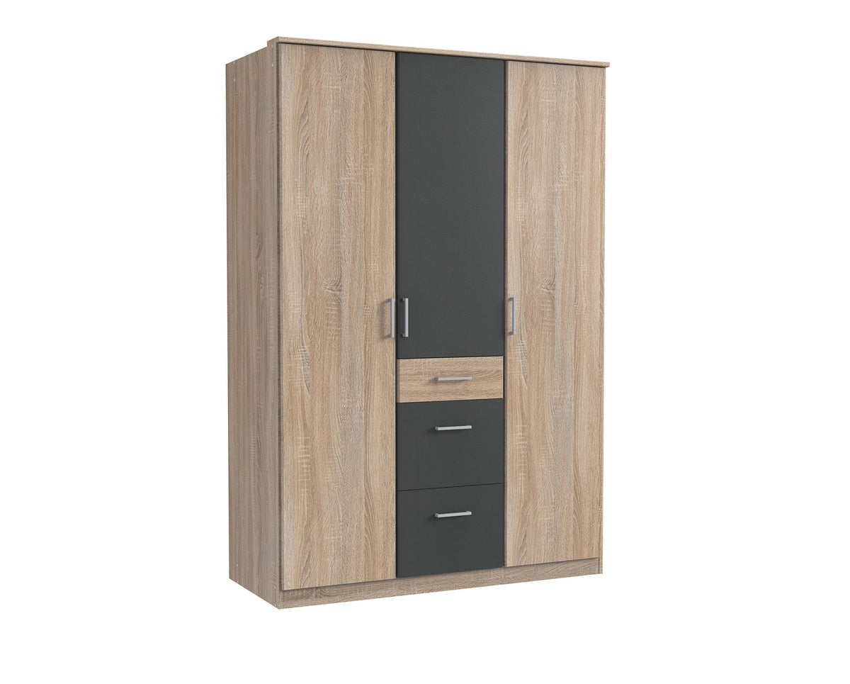 Wimex - Armoire Click - 161625 - Chêne brut/Chêne graphite - 135x199x58cm