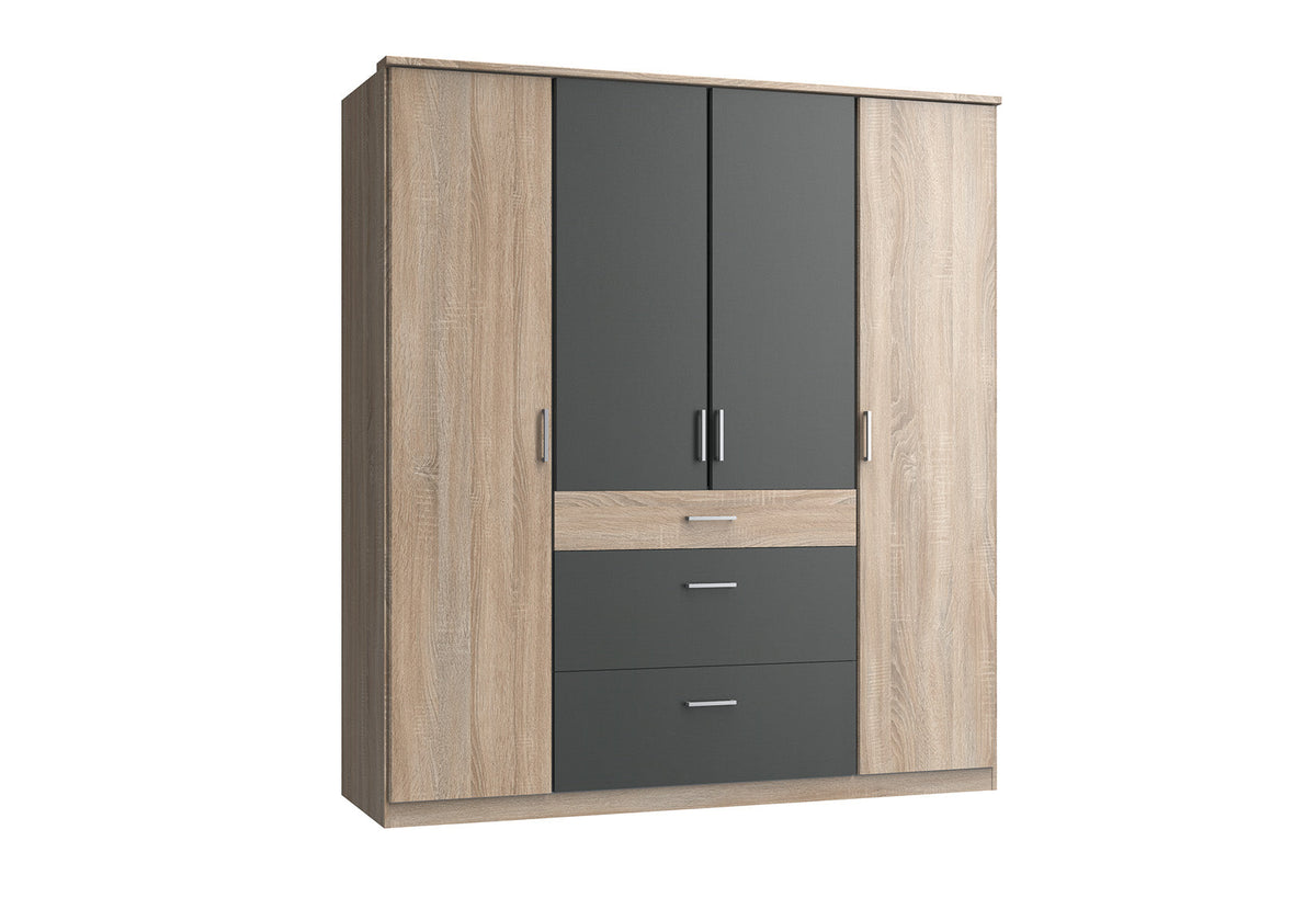 Wimex - Armoire Click - 161626 - Chêne brut/Chêne graphite - 179x199x58cm