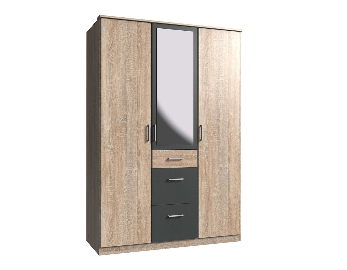 Wimex - Armoire Click - 161629 - Chêne brut/Chêne graphite - 135x199x58cm