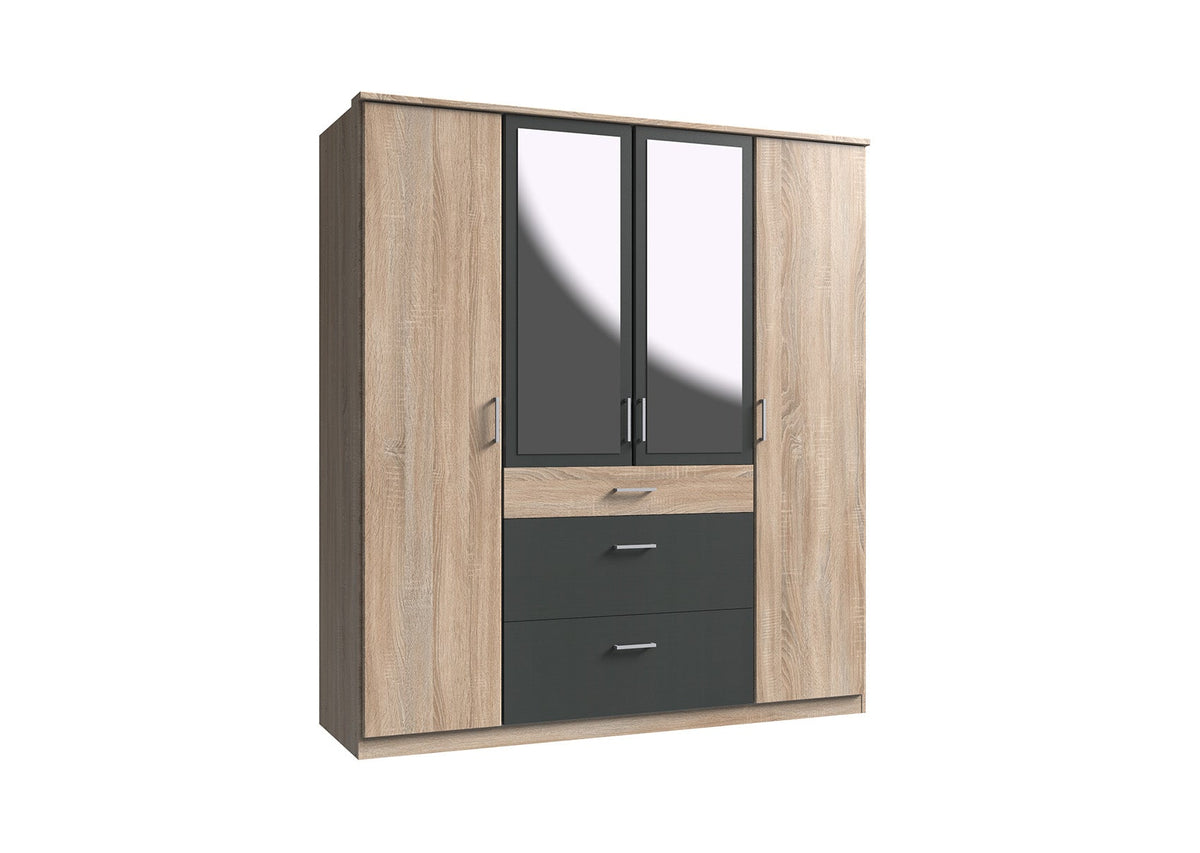 Wimex - Armoire Click - 161630 - Chêne brut/Chêne graphite - 179x199x58cm