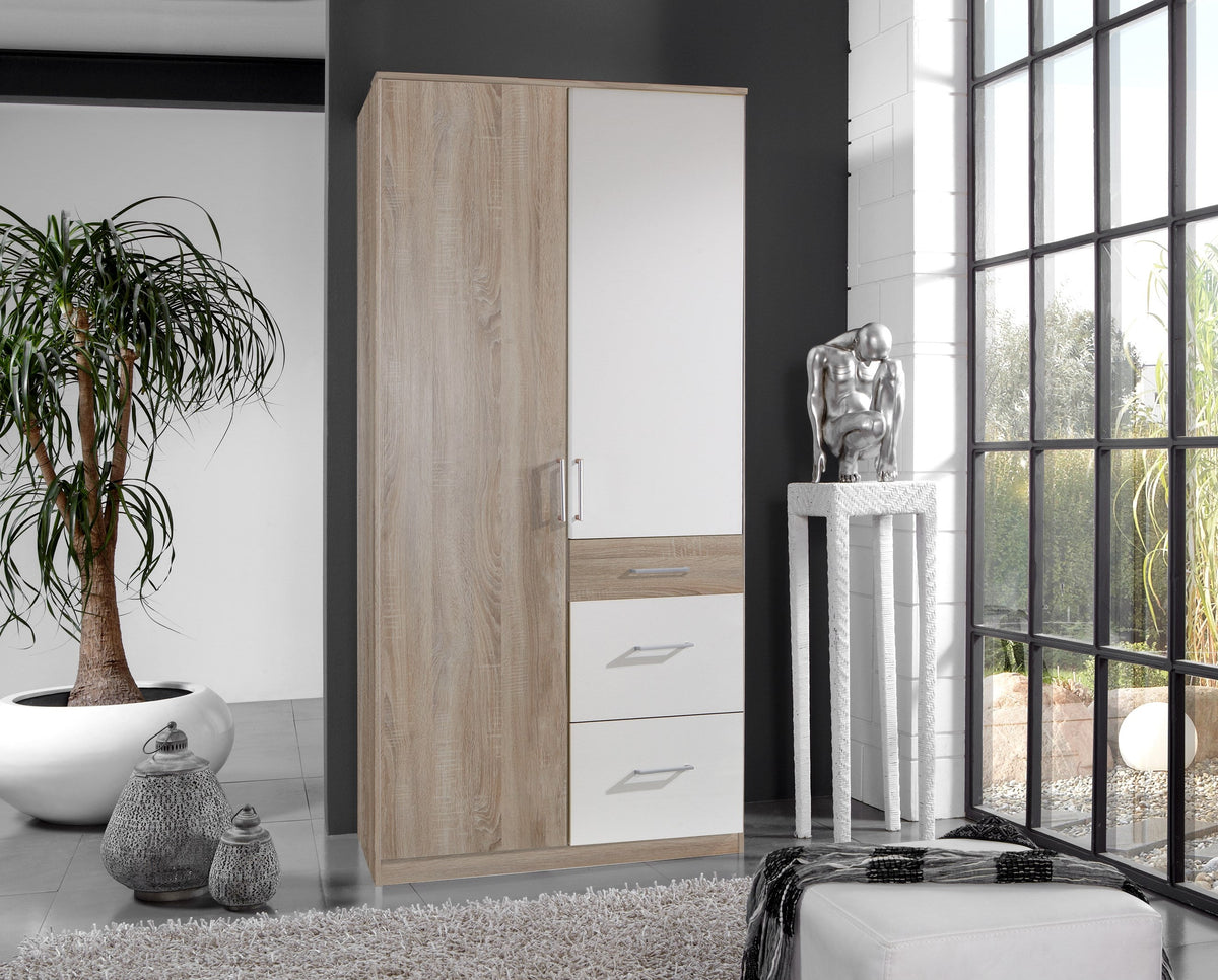 Wimex - Armoire Click - 189624 - Chêne brut/Blanc - 91x199x58cm