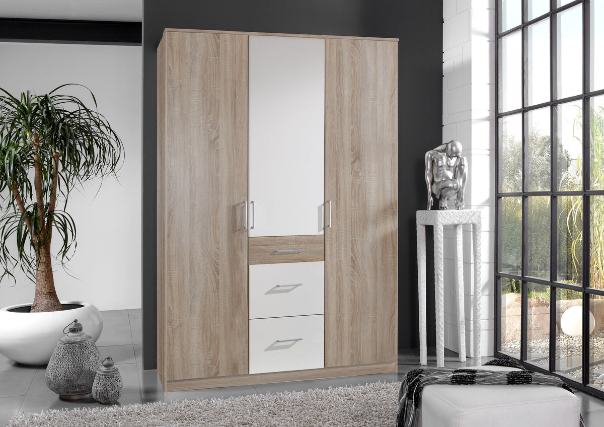 Wimex - Armoire Click - 189625 - Chêne brut/Blanc - 135x199x58cm