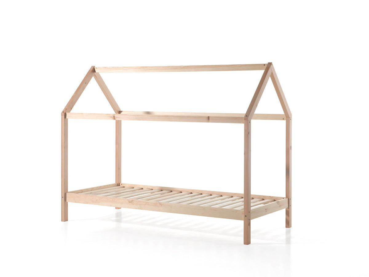 Natuurkleurig DALLAS-bed (90x200) met bijpassend rolbed.