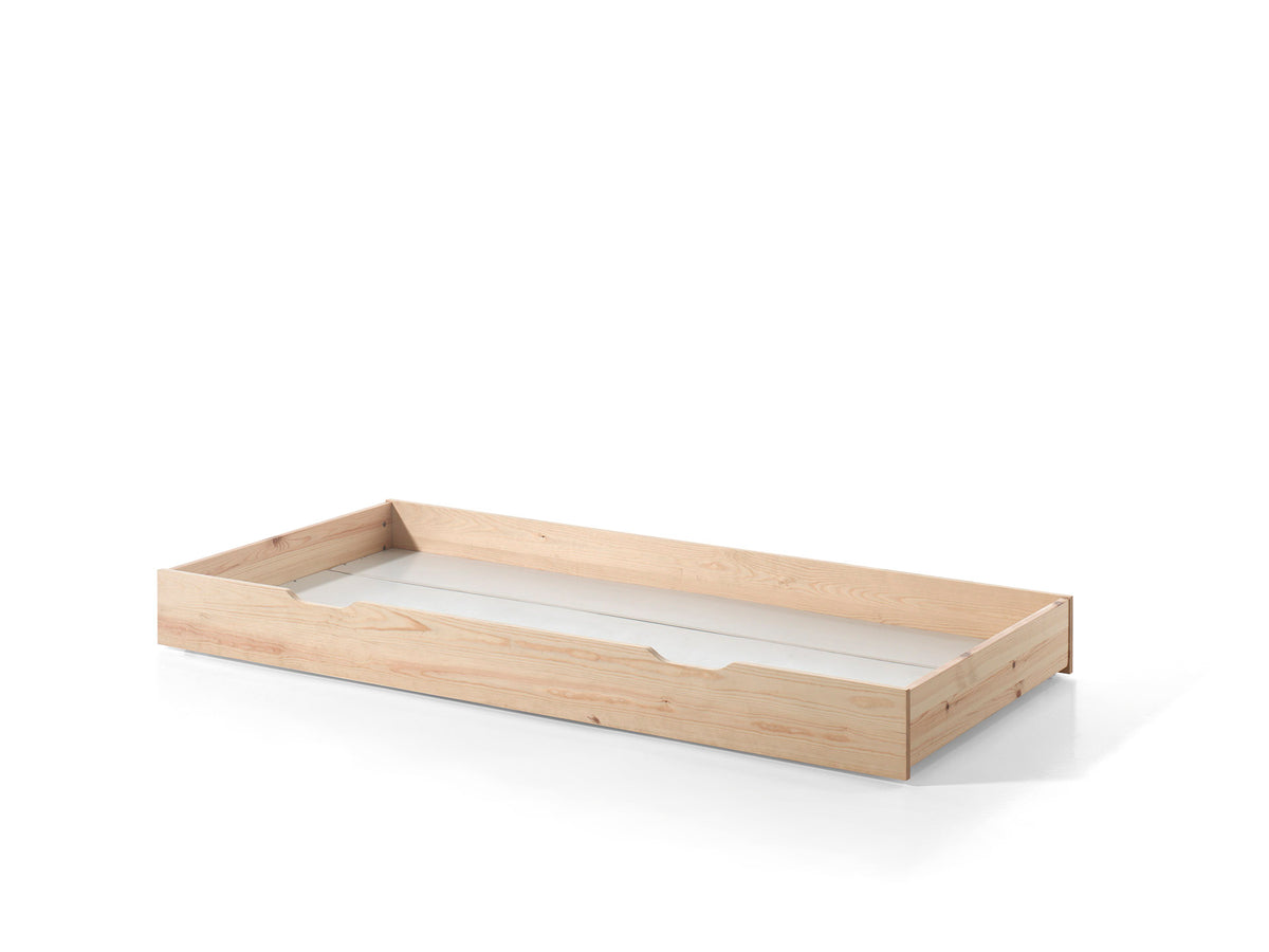 Natuurkleurig DALLAS-bed (90x200) met bijpassend rolbed.
