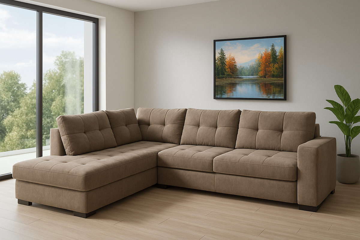2BM - Hoeksalon Marseille - Links - Stof - Bruin - 220x85x270cm
