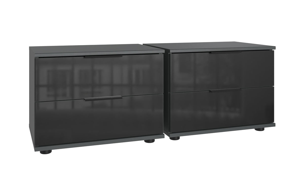 Wimex - Set van 2 nachtkastjes (laag) Danzig - D25698 - Grafiet/Zwart - 52x40x38cm