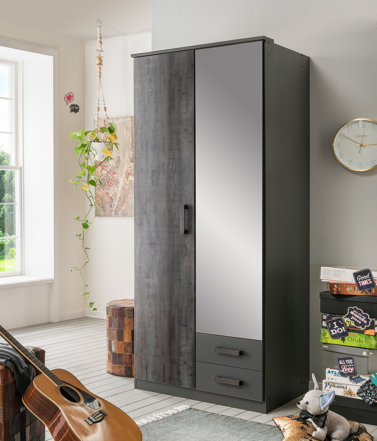 Wimex - Kleerkast Duisburg - T27210 - Grafiet/Staal - 90x199x58cm