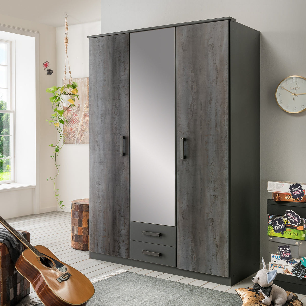 Wimex - Kleerkast Duisburg - T27484 - Grafiet/Staal - 135x199x58cm