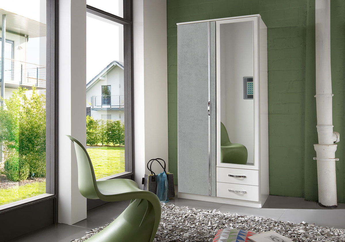 Wimex - Armoire Duo - 075210 - Blanc/Béton - 91x199x58cm