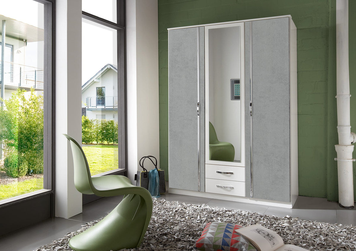 Wimex - Armoire Duo - 075484 - Blanc/Béton - 135x199x58cm