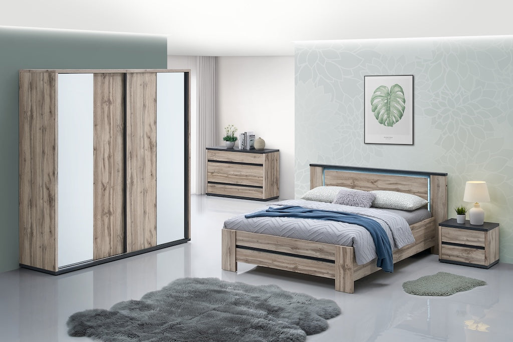 TYC - Slaapkamer Oslander - 4-delige set met kast 240 cm - Canada oak