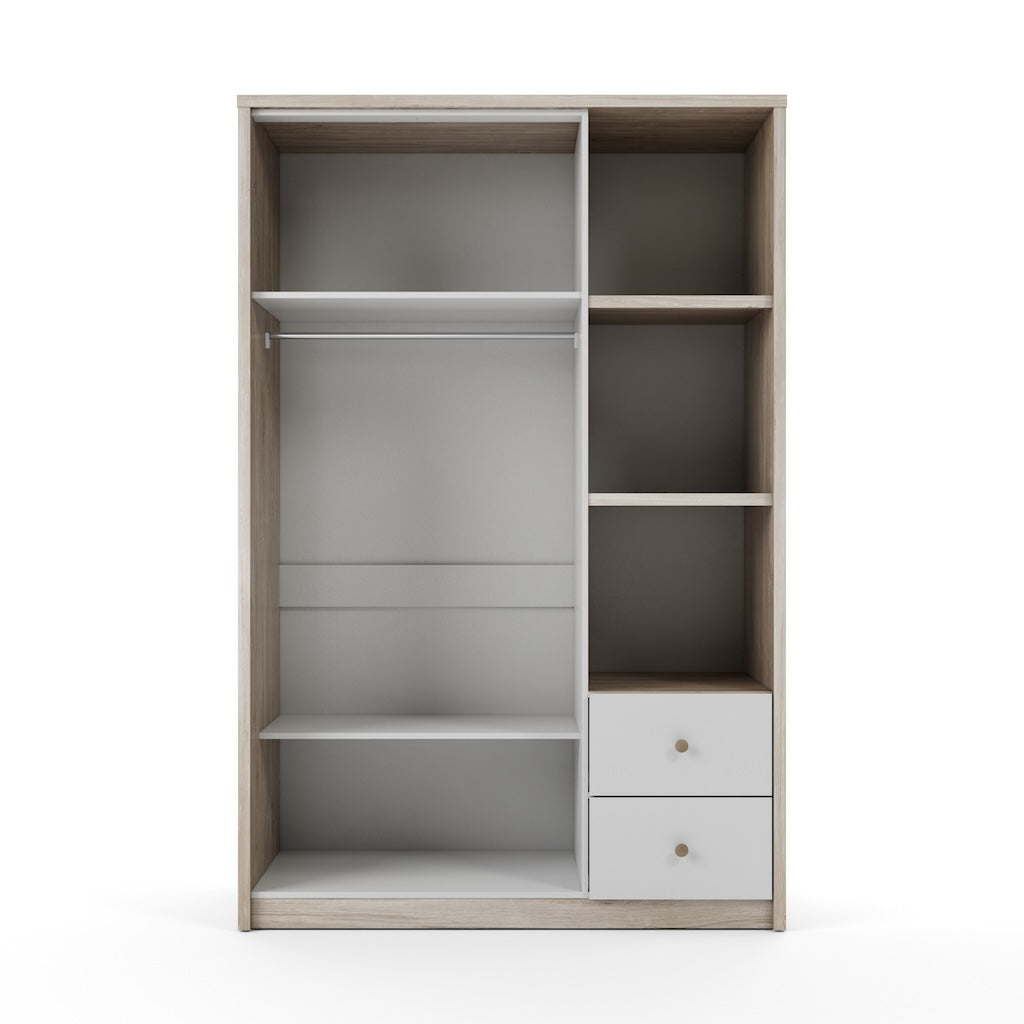 TYC - Armoire Oziel 2D - Chêne Ivoire + Blanc - 135x205x55cm