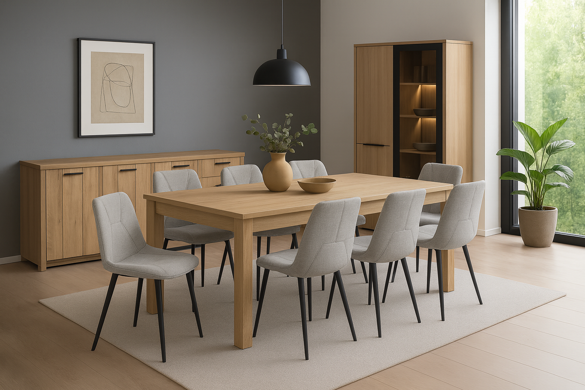 MLM - Eetkamer set Nantes – tafel, vitrinekast en dressoir - licht eiken