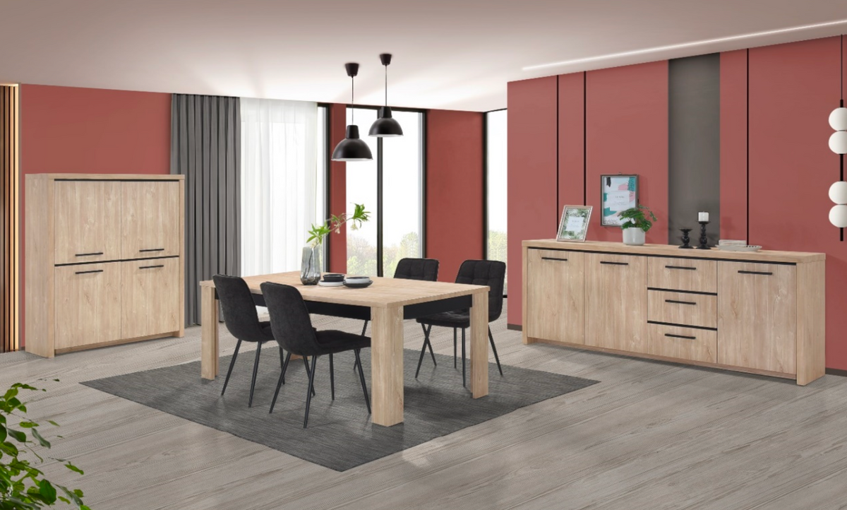 TYC - Eetkamer Orla - 3-delige set met barkast - Ivory oak black line
