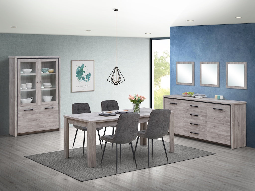 TYC - Eetkamer Oona - 3-delige set met vitrine - New Grey Oak