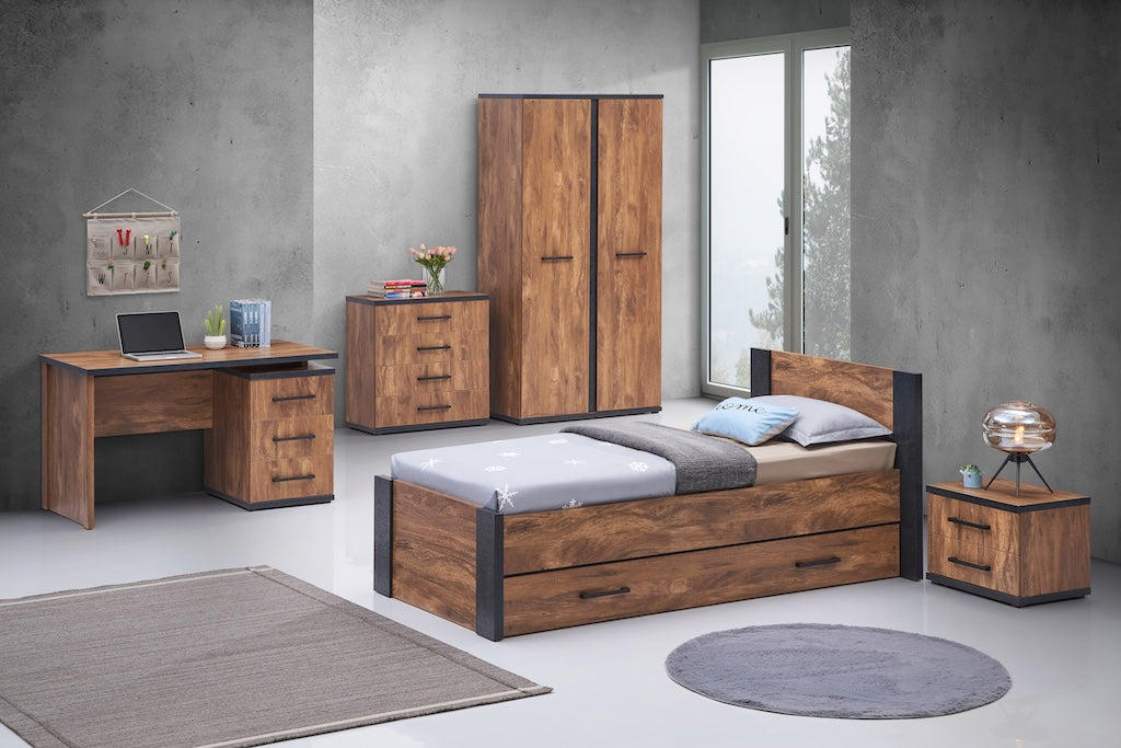 TYC - Jeugdkamer Ormand - 3-delige set met 2-deurs kleerkast - Acacia - black concrete