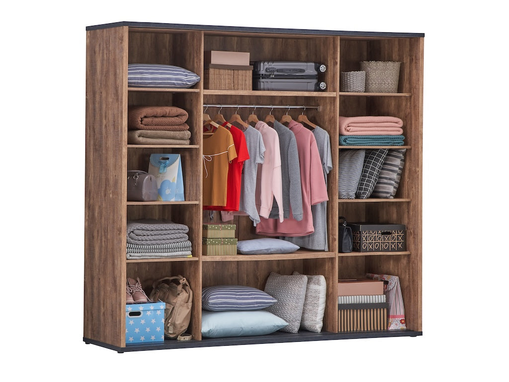 TYC - Slaapkamer Osric - 4-delige set met Kast 240 cm - Industrial oak - black line