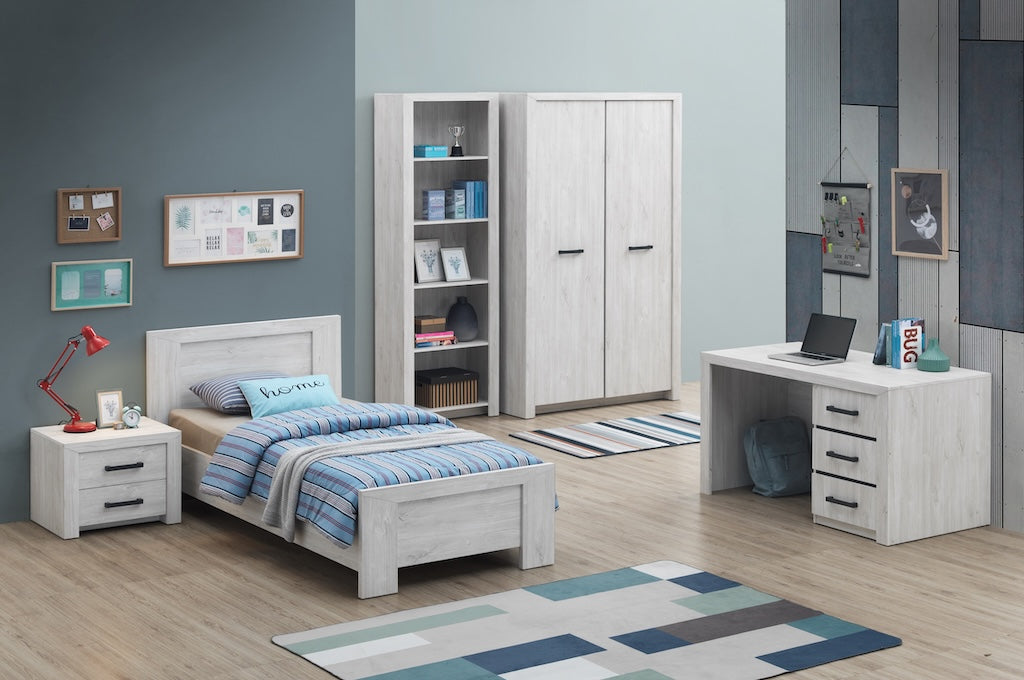 Jeugdkamer Omari - 3-delige set met 2-deurs kast - White Oak