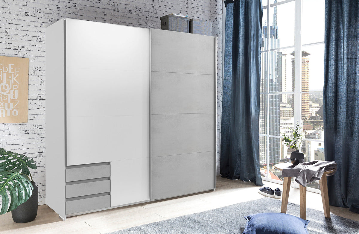 Wimex - Armoire Emden - X42775 - Blanc/Béton - 179x198x65cm