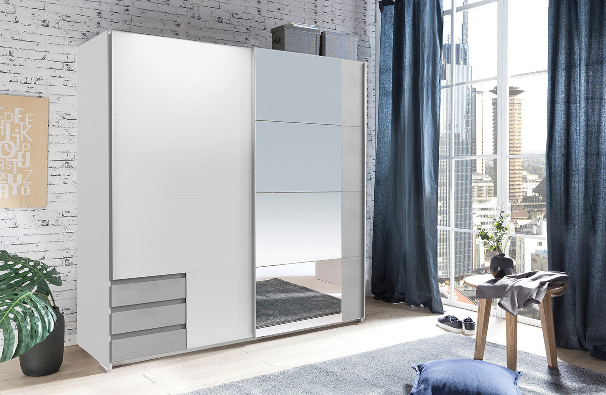 Wimex - Armoire Emden - X42776 - Blanc/Béton - 179x198x65cm