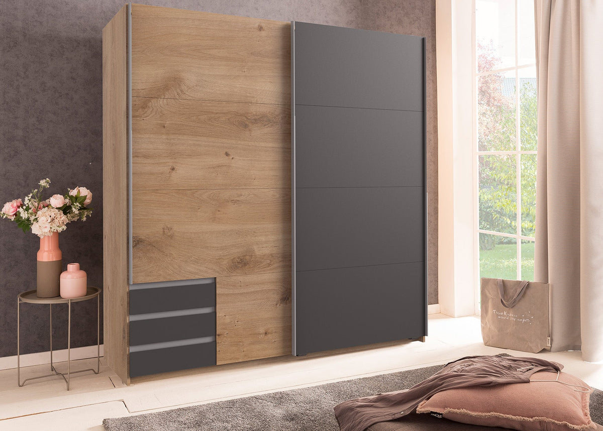 Wimex - Armoire Emden - X45775 - Chêne/Planches graphite - 179x198x65cm