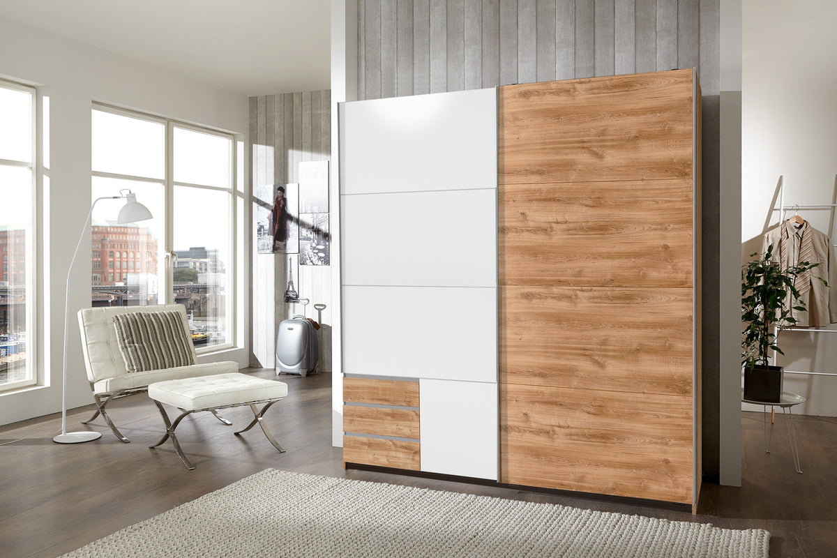 Wimex - Armoire Emden - X53775 - Chêne/Planches blanches - 179 x 198 x 65 cm