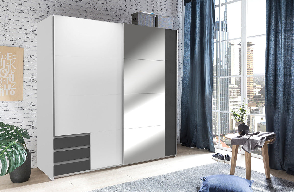 Wimex - Armoire Emden - X57776 - Blanc/Graphite - 179x198x65cm