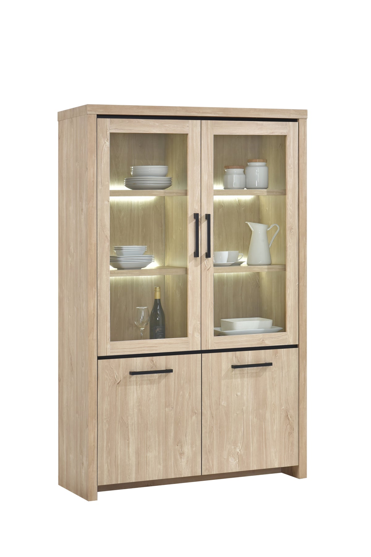 TYC - Eetkamer Orla - 3-delige set met vitrine - Ivory oak black line