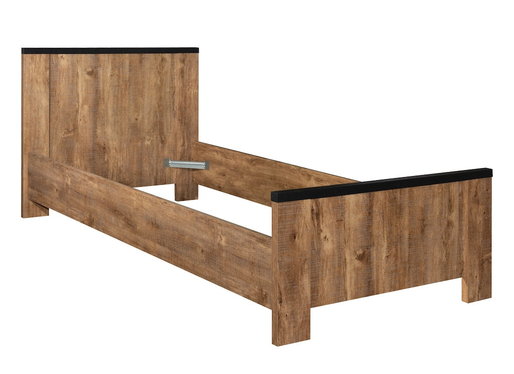 TYC - Lit 90x200 Oline - Chêne industriel + ligne noire - 99,5x86x207,4cm