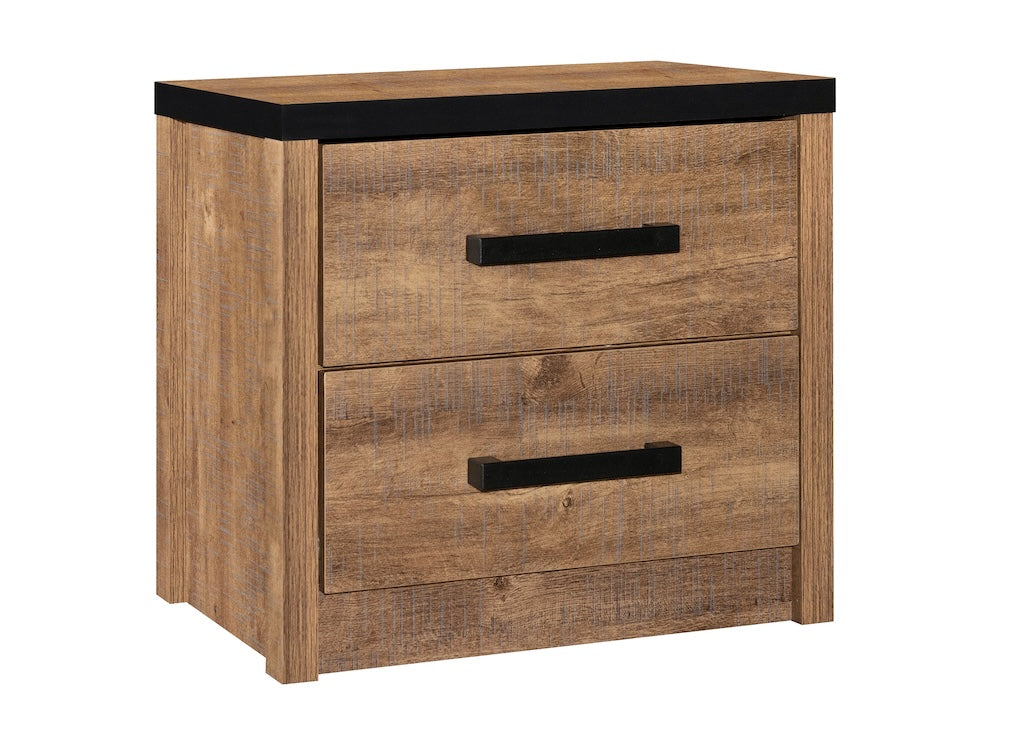 TYC - Nachttafel Oline - Industrial Oak + Black line - 48x50x39cm