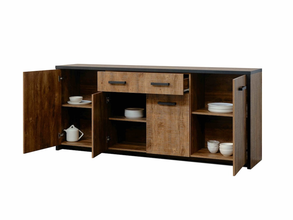 TYC - Eetkamer Odelinde - 3-delige set met vitrine - Industrial oak black line