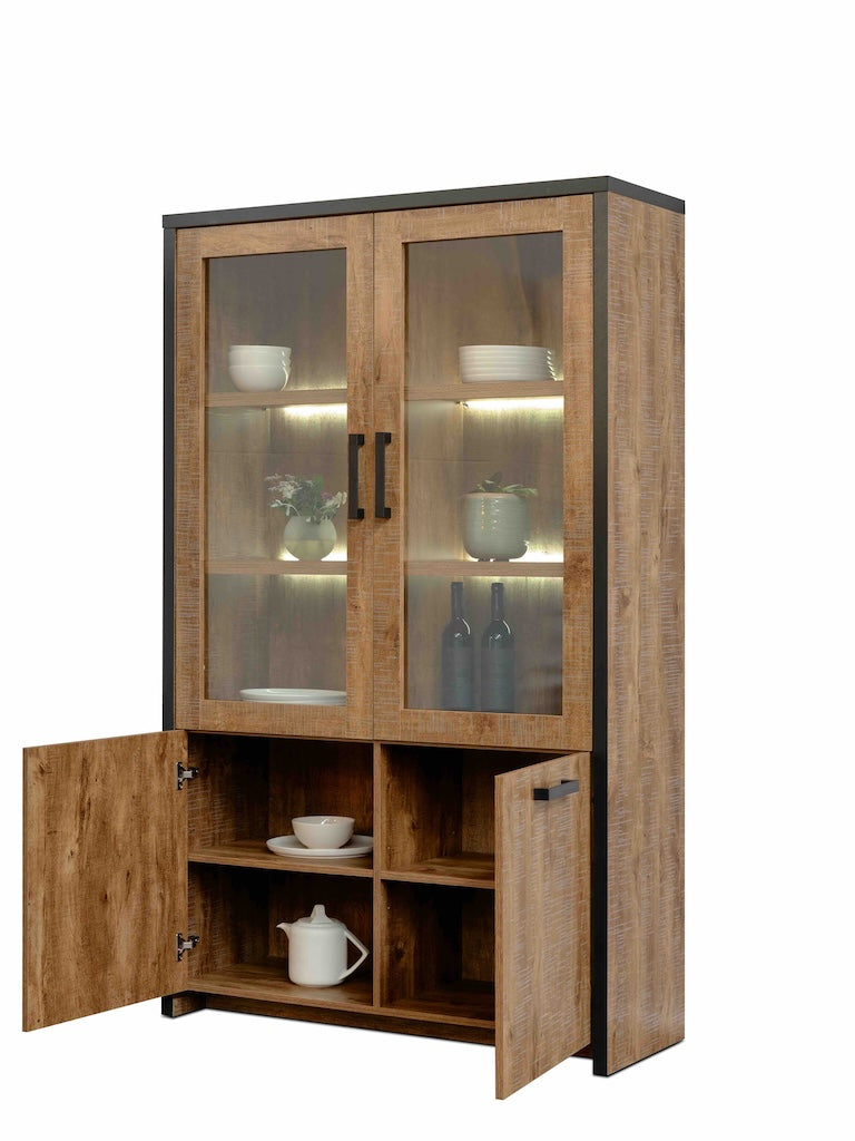 TYC - Eetkamer Odelinde - 3-delige set met vitrine - Industrial oak black line