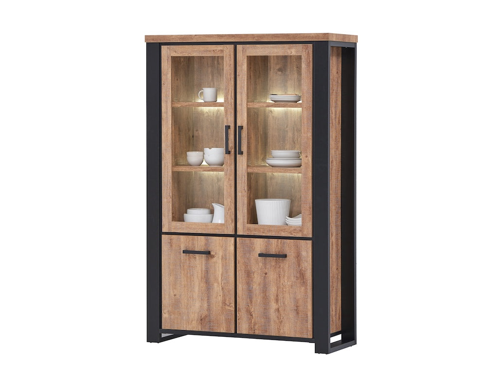TYC - Eetkamer Osbert - 3-delige set met vitrine - Industrial oak black line