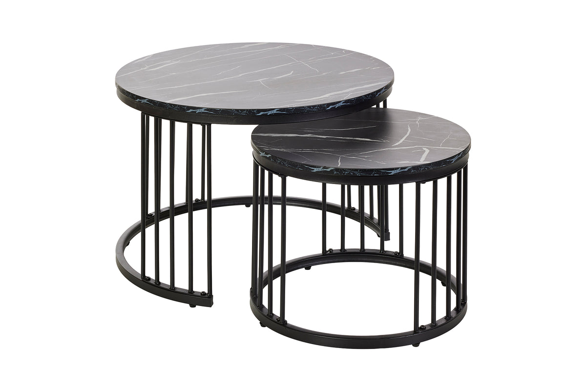 GBO - Table d'appoint Joy - Effet marbre noir - 70 x H 45/50 x H 38 cm