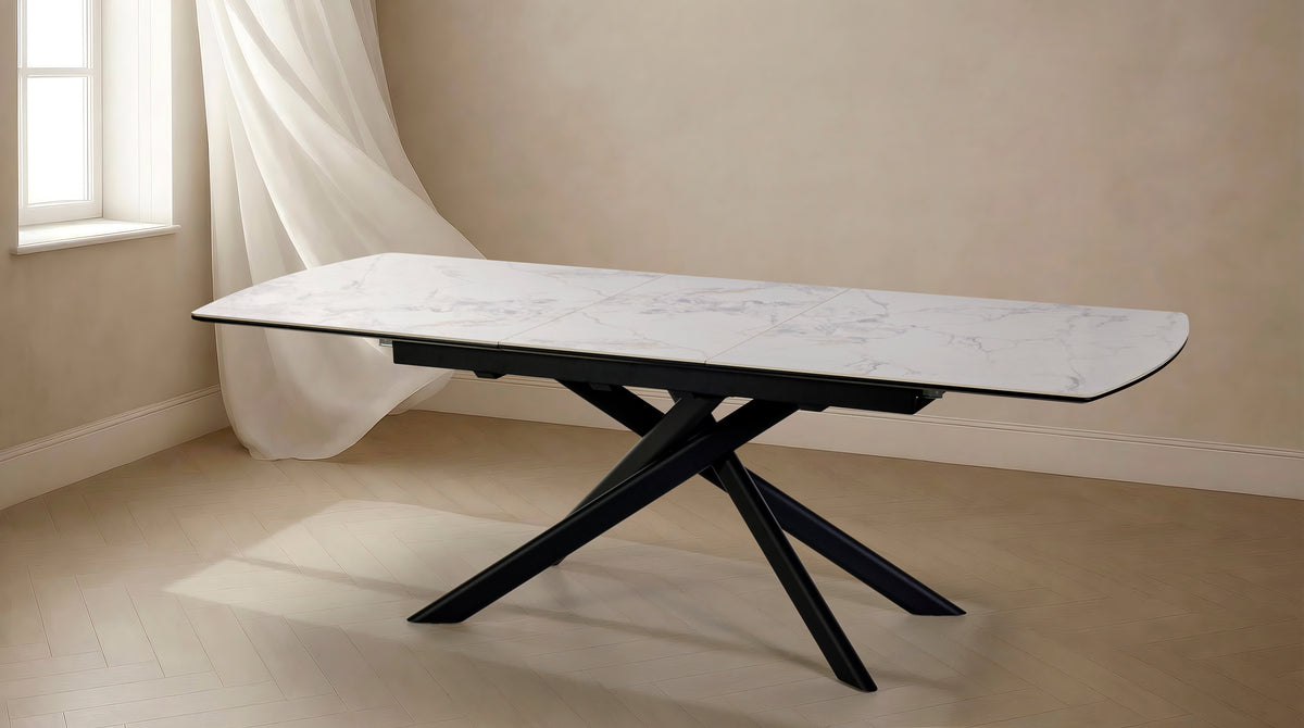 GBO - Eettafel Keramisch Afgerond TF2512 - Mozart Black - 180 (230) x 90 x 76 cm
