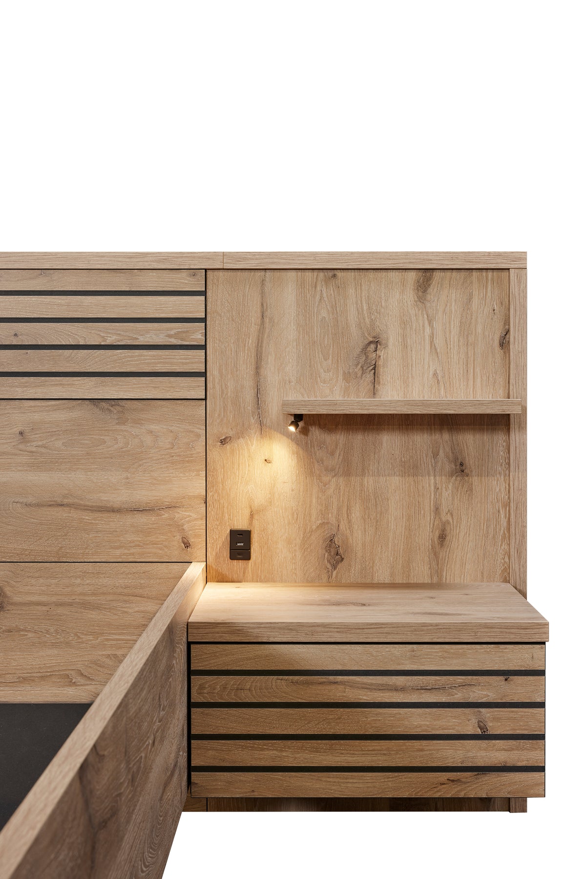 GBO - Tweepersoonsbed + Zijwand +NachtKleerkastjes Tanya - Canyon oak - 140x88x200cm