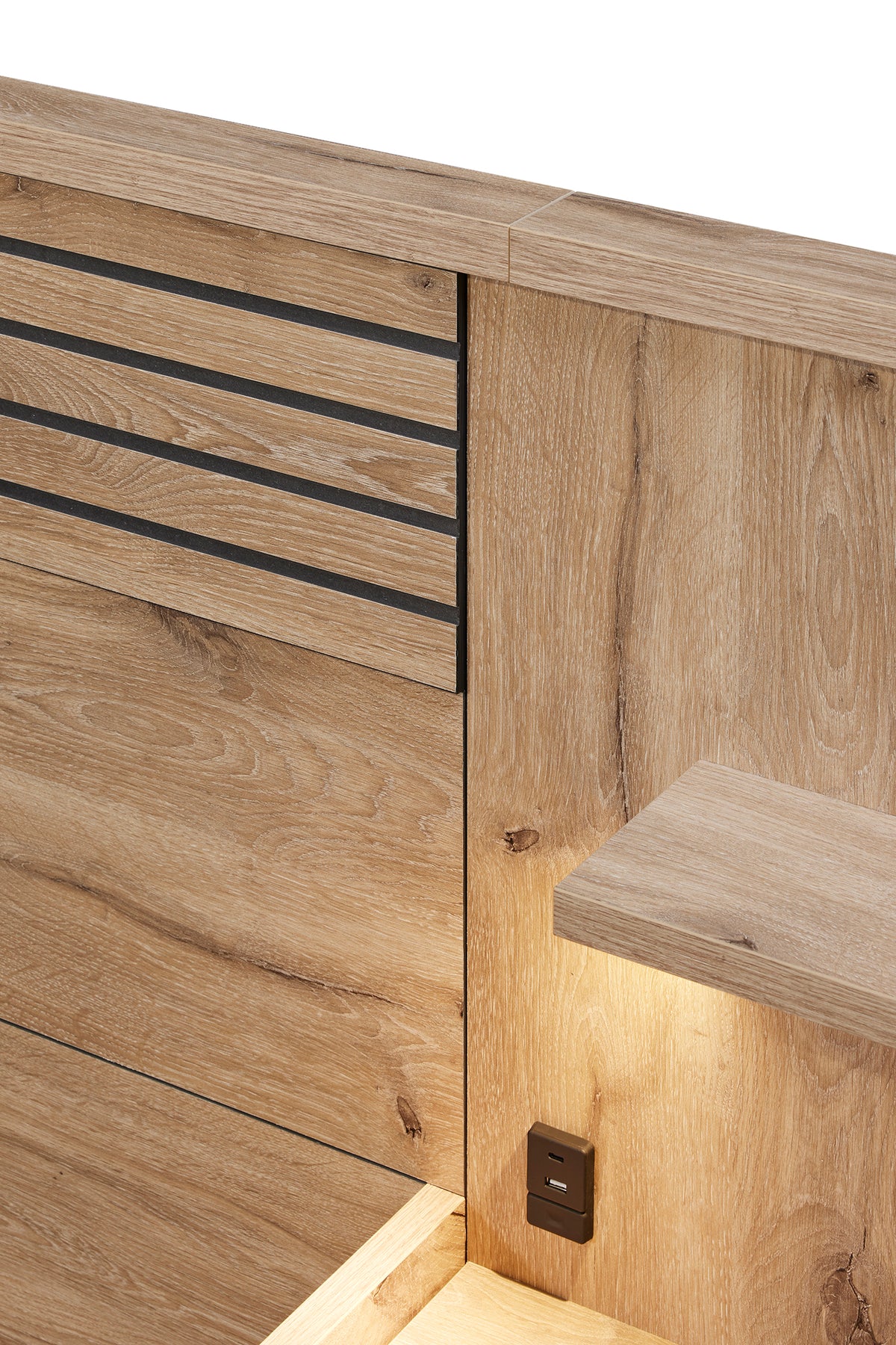 GBO - Tweepersoonsbed + Zijwand +NachtKleerkastjes Tanya - Canyon oak - 160x88x200cm