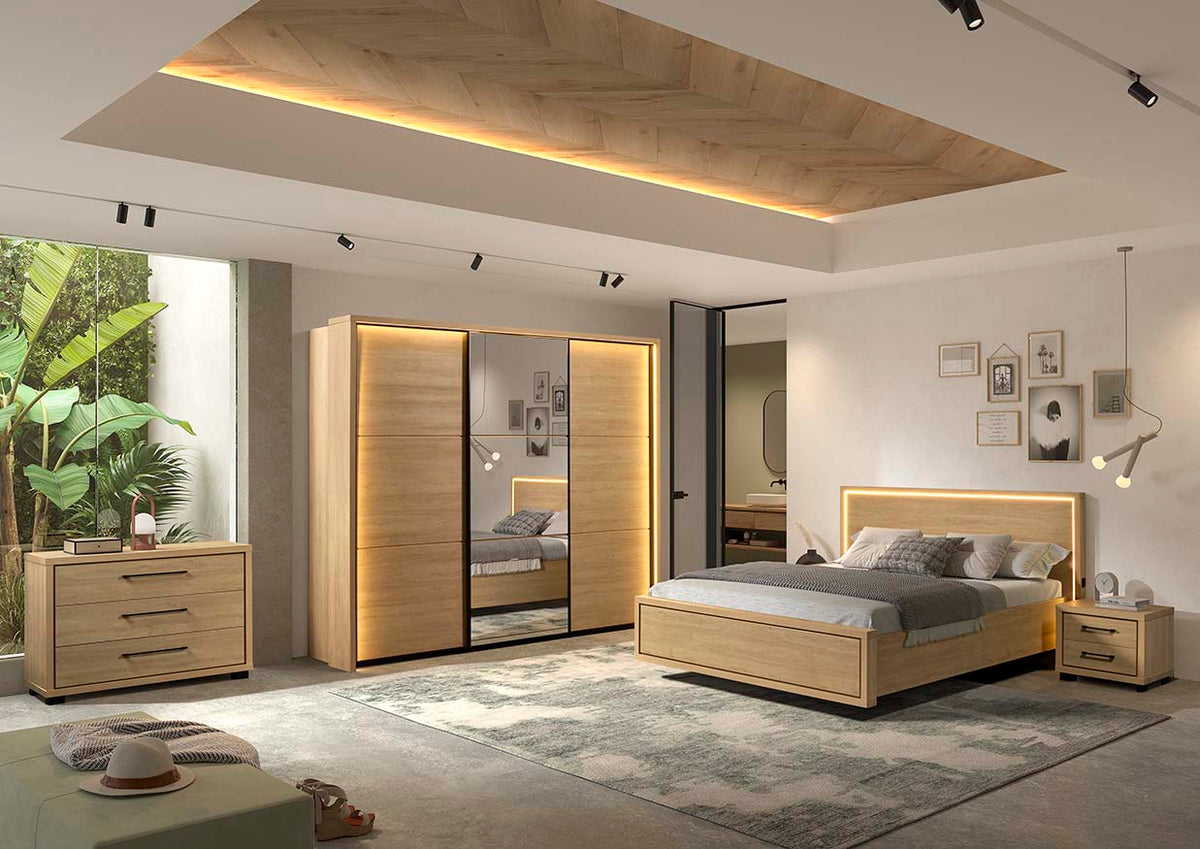 GBO - Ensemble chambre Udine 1 - Armoire 253cm + Lit 160 cm + 2 tables de chevet